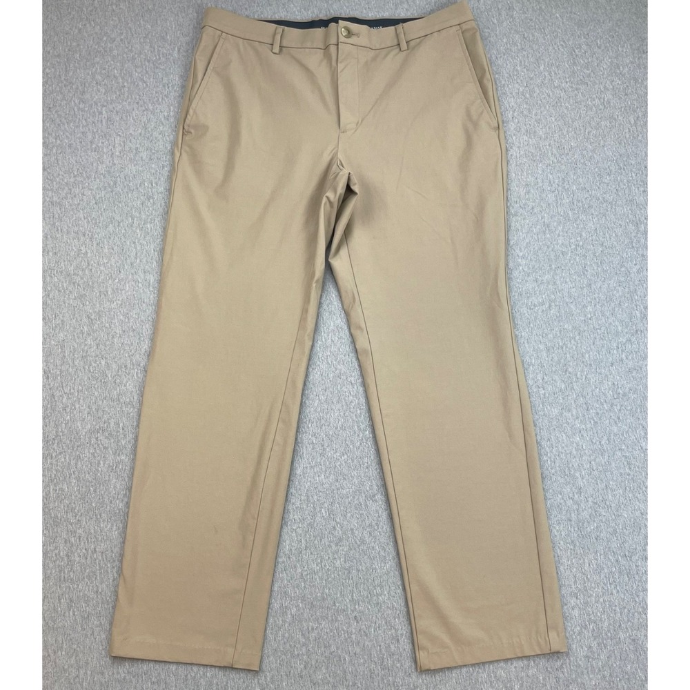 Jos A Bank Pants Mens 34 X 32 Beige Cotton Blend Stretch Flat Front Traveler